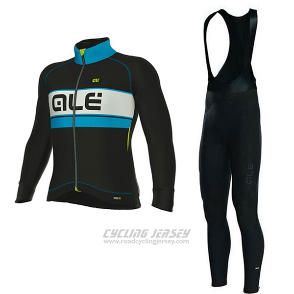 2017 Cycling Jersey ALE Bering Light Blue and Black Long Sleeve and Bib Tight