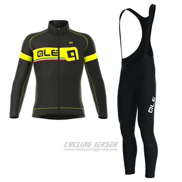2017 Cycling Jersey ALE Black and Yellow Long Sleeve and Bib Tight