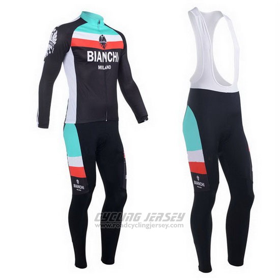 2013 Cycling Jersey Bianchi Black and Light Blue Long Sleeve and Bib Tight