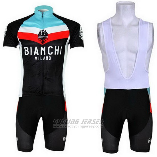 2013 Cycling Jersey Bianchi Black and Light Blue Short Sleeve and Bib Short