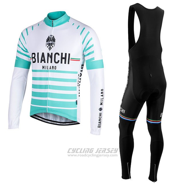 Cycling Jersey Bianchi Milano Nalles Light Blue White Long Sleeve and Bib Tight
