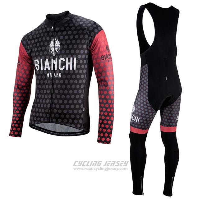 Cycling Jersey Bianchi Milano Petroso Black Red Long Sleeve and Bib Tight