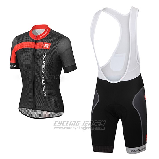 2015 Cycling Jersey Castelli 3t Black and Red Short Sleeve and Bib Short