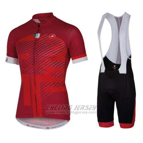2016 Cycling Jersey Castelli Red and White Short Sleeve and Bib Short