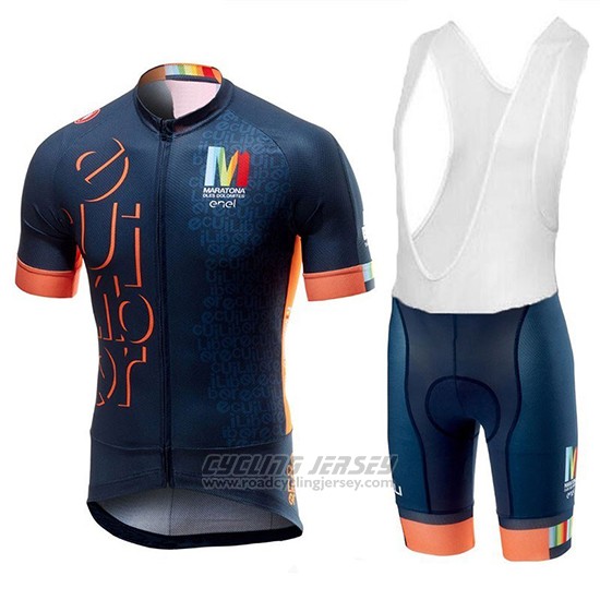 2018 Cycling Jersey Castelli Maratona Dles Dolomites-enel Blue Orange Short Sleeve and Overalls