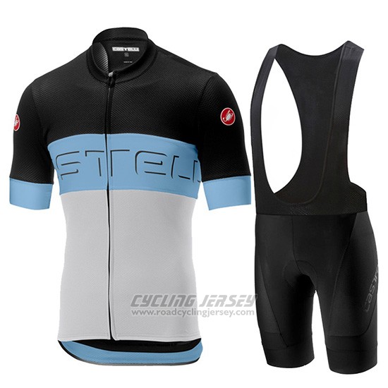2019 Cycling Jersey Castelli Prologo 6 Black Sky Blue White Short Sleeve and Overalls