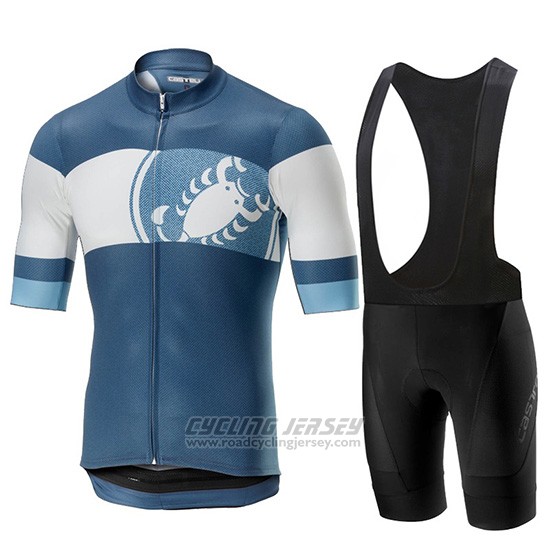 2019 Cycling Jersey Castelli Ruota Blue White Short Sleeve and Overalls