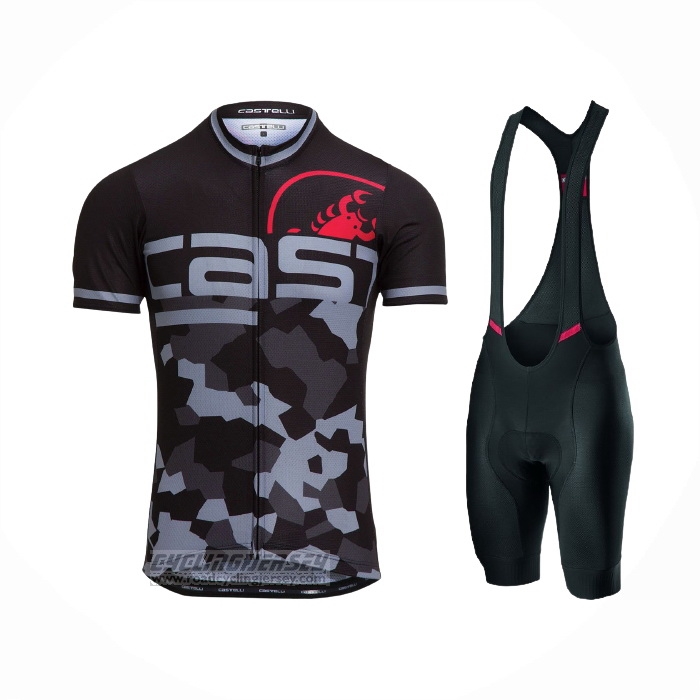 2021 Cycling Jersey Castelli Black Gray Short Sleeve and Bib Short