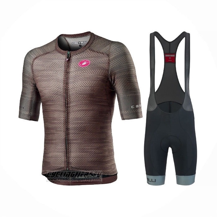 2021 Cycling Jersey Castelli Brown Short Sleeve and Bib Short