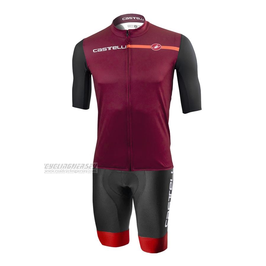 2021 Cycling Jersey Castelli Dark Red Short Sleeve and Bib Short