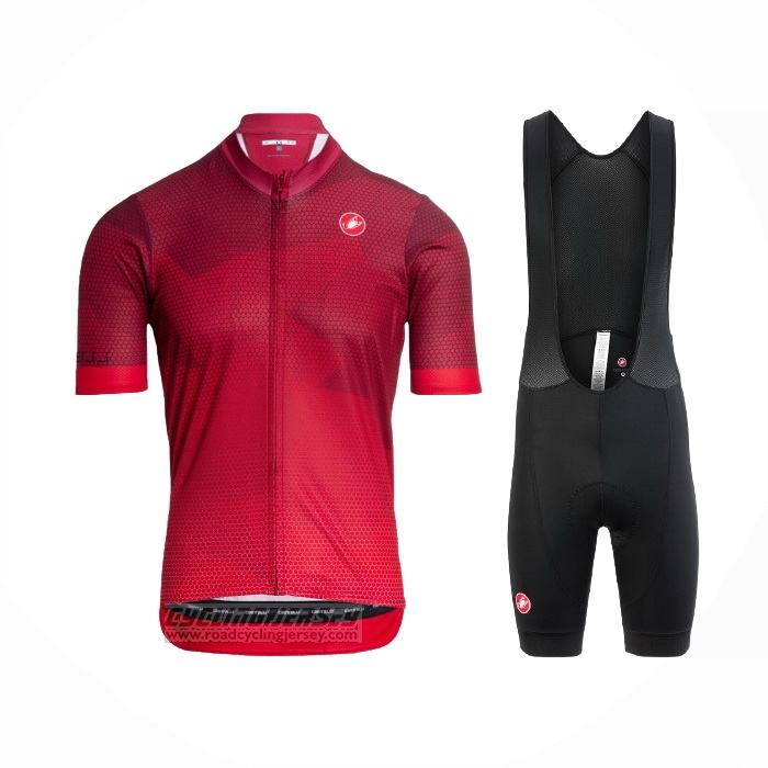 2021 Cycling Jersey Castelli Deep Red Short Sleeve and Bib Short