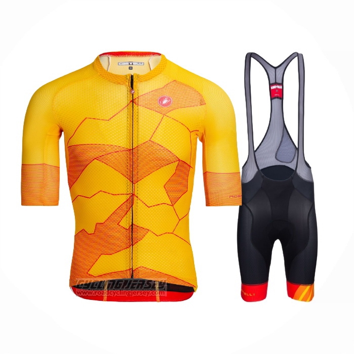 2021 Cycling Jersey Castelli Yellow Orange Short Sleeve and Bib Short