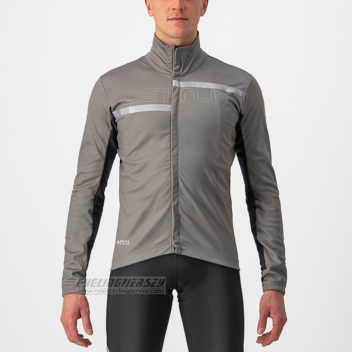 2022 Cycling Jersey Castelli Silver Gray Long Sleeve and Bib Short