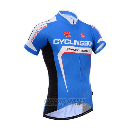 2014 Cycling Jersey Fox Cyclingbox Blue and White Short Sleeve and Bib Short