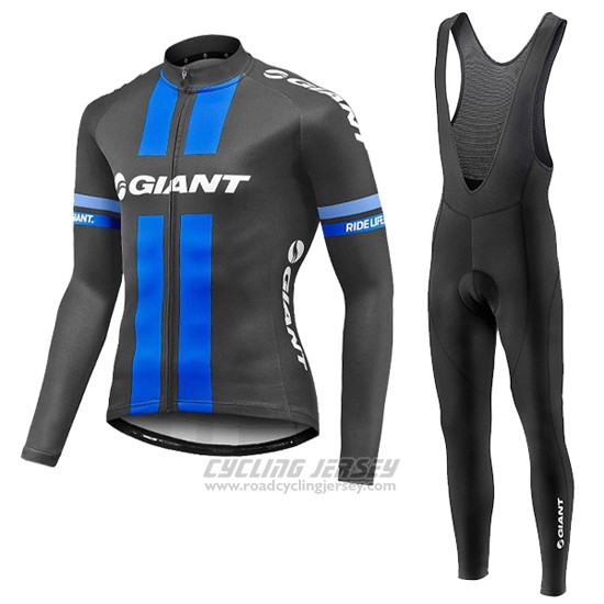2016 Cycling Jersey Giant Black and Blue Long Sleeve and Bib Tight