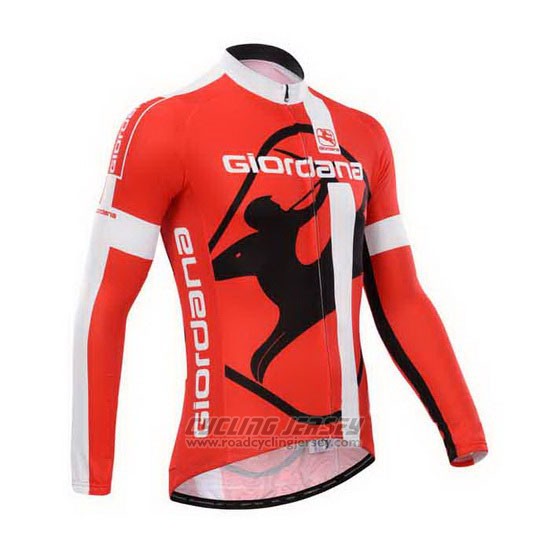2014 Cycling Jersey Giordana Red and White Long Sleeve and Bib Tight