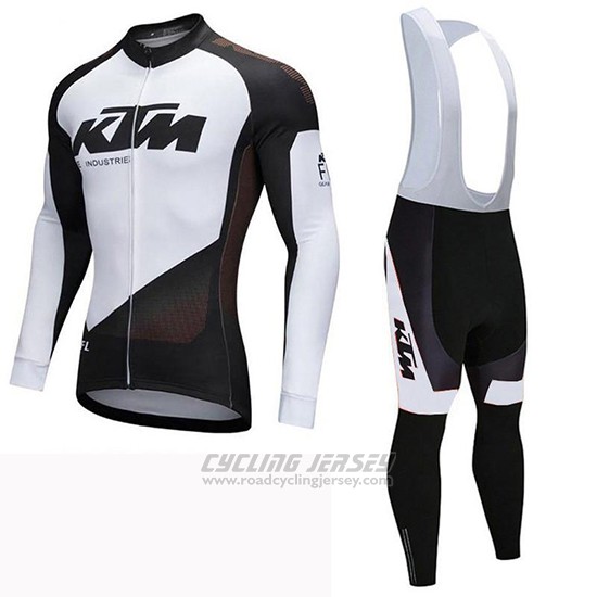 2019 Cycling Jersey Ktm Black White Long Sleeve and Bib Tight