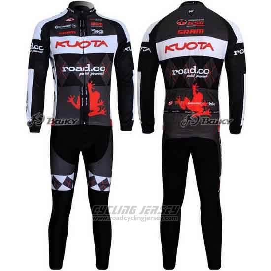2011 Cycling Jersey Kuota Black and Gray Long Sleeve and Bib Tight