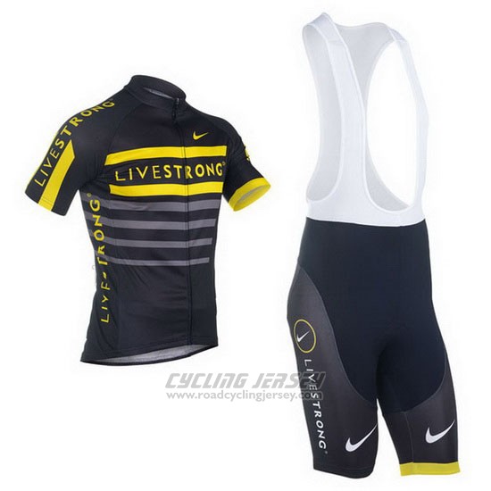 2013 Cycling Jersey Livestrong Black and Yellow Short Sleeve and Bib Short