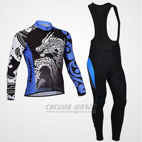 2014 Cycling Jersey Monton Black and Blue Long Sleeve and Bib Tight