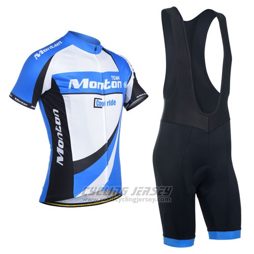 2014 Cycling Jersey Monton White and Sky Blue Short Sleeve and Bib Short