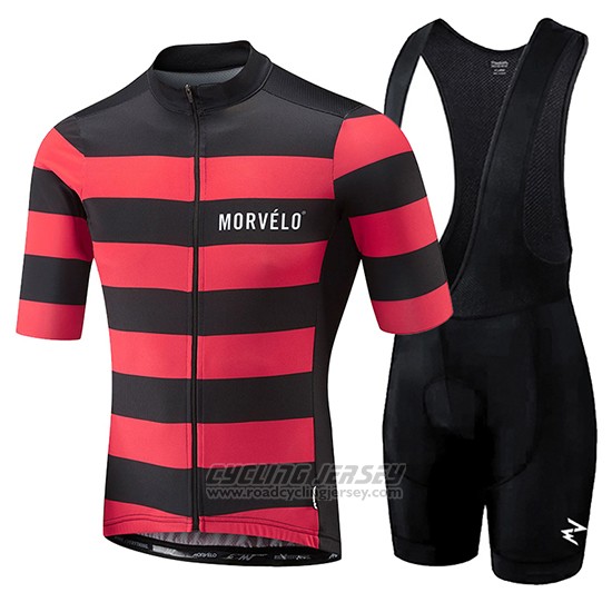 2018 Cycling Jersey Morvelo Black and Red Short Sleeve and Bib Short