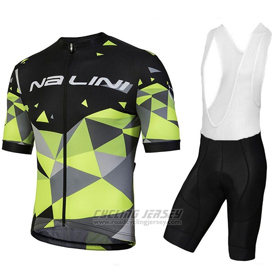 2018 Cycling Jersey Nalini Ahs Discesa Black and Green Short Sleeve and Bib Short