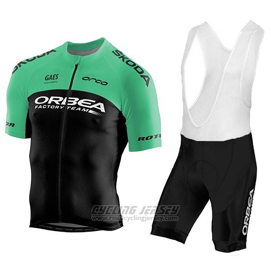 2018 Cycling Jersey Orbea Factory Black Green Short Sleeve and Overalls