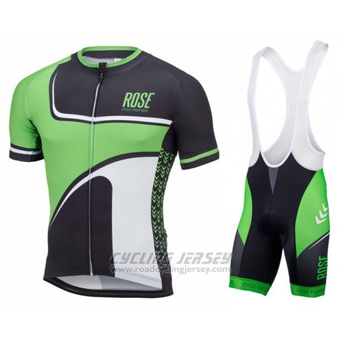 2016 Cycling Jersey Rose Green and Black Short Sleeve and Bib Short