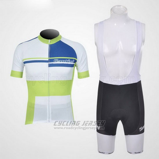 2011 Cycling Jersey Santini Green and White Short Sleeve and Bib Short
