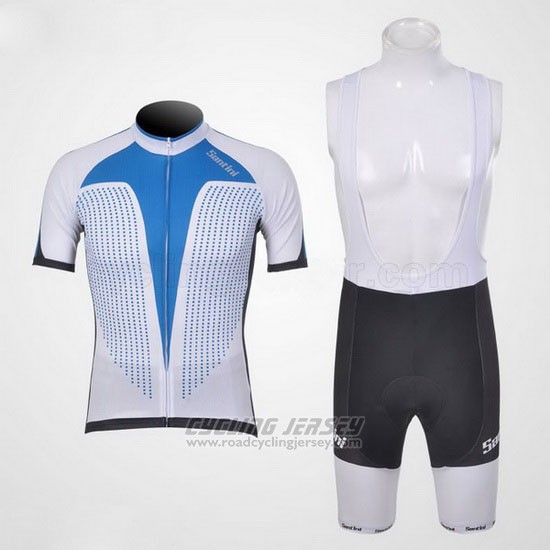 2011 Cycling Jersey Santini Light Blue and White Short Sleeve and Bib Short