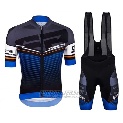 2016 Cycling Jersey Santini Black and Blue Short Sleeve and Bib Short