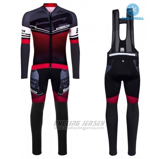 2016 Cycling Jersey Santini Red and Gray Long Sleeve and Bib Tight