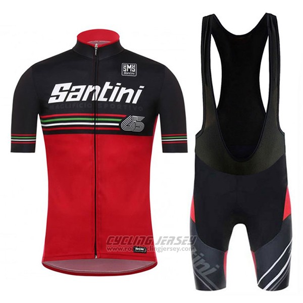 2017 Cycling Jersey Santini Beat Red and Black Short Sleeve and Bib Short