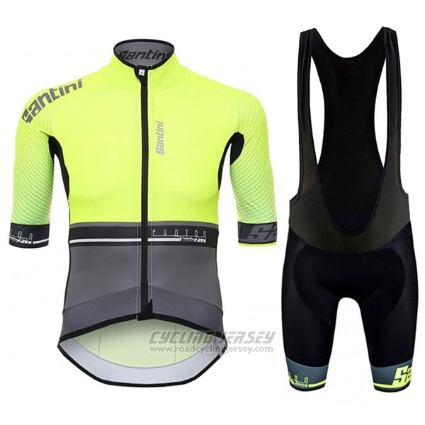 2017 Cycling Jersey Santini Photon Green and Black Short Sleeve and Bib Short