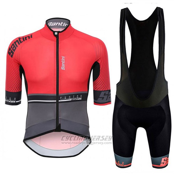 2017 Cycling Jersey Santini Photon Red and Gray Short Sleeve and Bib Short