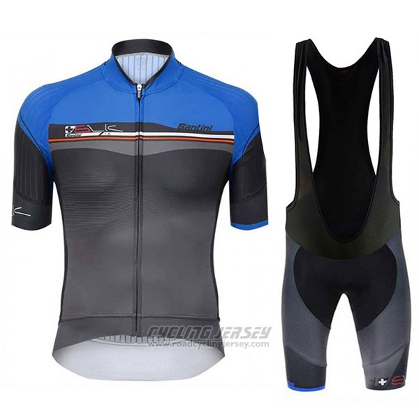 2017 Cycling Jersey Santini Sleek Blue and Gray Short Sleeve and Bib Short