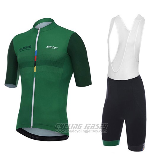 2018 Cycling Jersey Santini Crowin Green and Black Short Sleeve and Bib Short