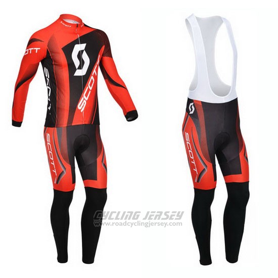 2013 Cycling Jersey Scott Black and Red Long Sleeve and Bib Tight