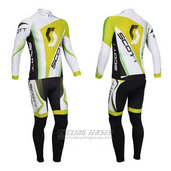 2013 Cycling Jersey Scott White and Yellow5 Long Sleeve and Bib Tight