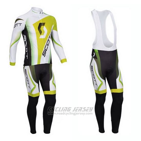 2013 Cycling Jersey Scott White and Yellow Long Sleeve and Bib Tight
