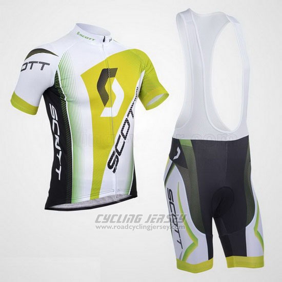 2013 Cycling Jersey Scott White and Yellow Short Sleeve and Bib Short