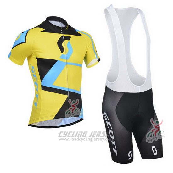 2014 Cycling Jersey Scott Black and Yellow Short Sleeve and Bib Short