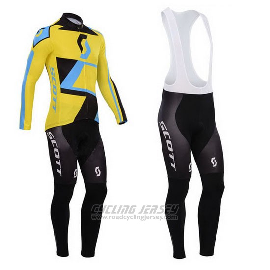 2014 Cycling Jersey Scott Yellow and Black Long Sleeve and Bib Tight