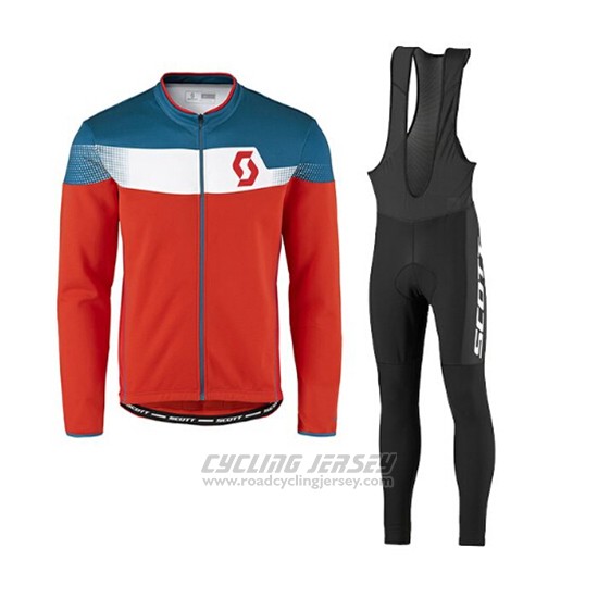 2017 Cycling Jersey Scott Bluee and Red Long Sleeve and Bib Tight