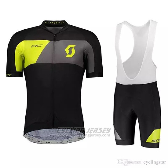 2018 Cycling Jersey Scott Black Yellow Short Sleeve and Bib Short