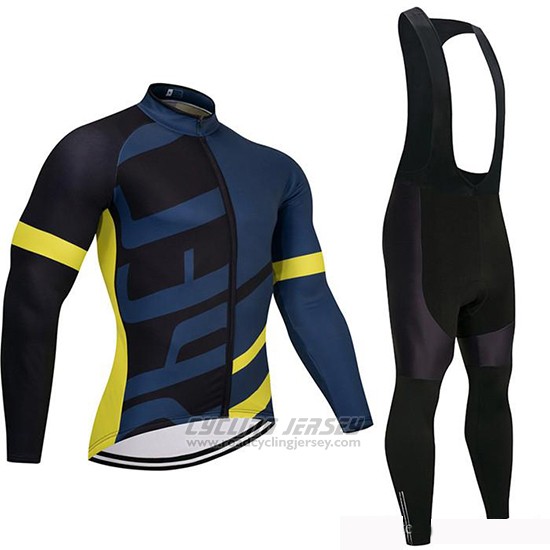2019 Cycling Jersey Specialized Black Blue Yellow Long Sleeve and Bib Tight