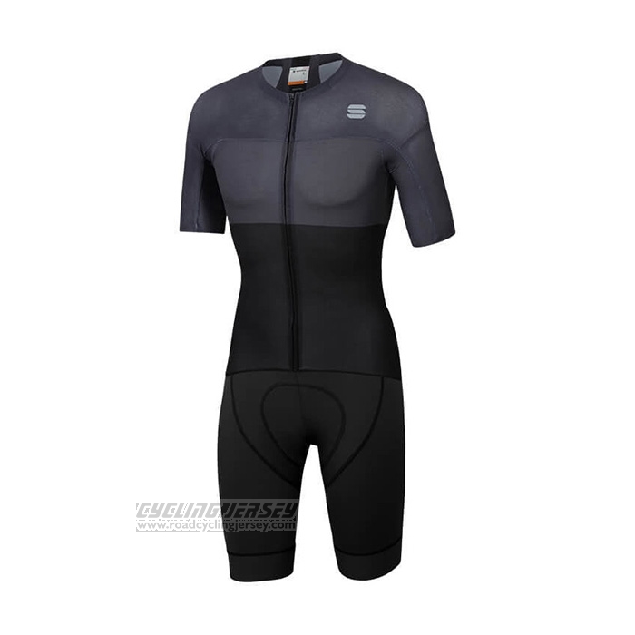 2021 Cycling Jersey Sportful Black Gray Short Sleeve and Bib Short