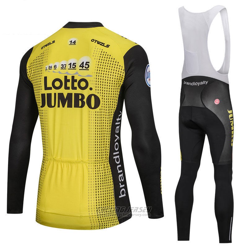 2018 Cycling Jersey Lotto NL Jumbo Yellow Long Sleeve and Bib Tight Sale
