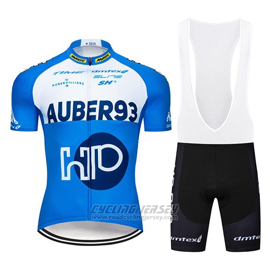 2019 Cycling Jersey Aqber93 Blue White Short Sleeve and Overalls